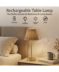 Bell + Howell Woven Shade Plain Stem Rechargeable Touch Control Led Dimmable Cordless Table Lamp