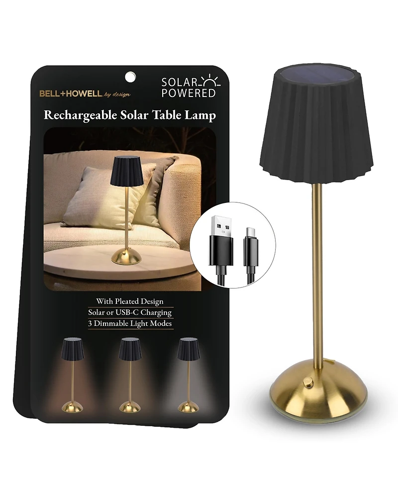 Bell + Howell Rechargeable Solar Wide Pleated Design Portable Indoor Outdoor Led Dimmable Modes Table Lamp