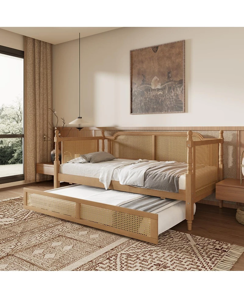 Streamdale Furniture Traditional Rattan Full Daybed with Trundle