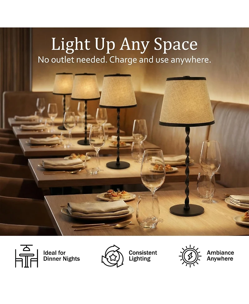 Bell + Howell Twist Stem Twisted Linen Shade Rechargeable Touch Control Led Dimmable Cordless Table Lamp