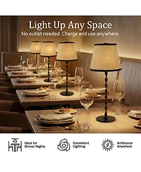 Bell + Howell Twist Stem Twisted Linen Shade Rechargeable Touch Control Led Dimmable Cordless Table Lamp