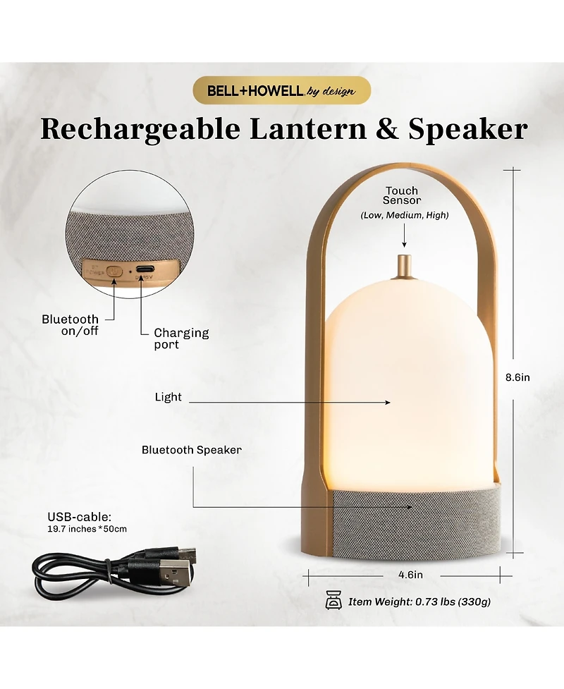 Bell + Howell Echo Dome Rechargeable Bluetooth Led Portable Lantern Speaker Touch Control Table Lamp