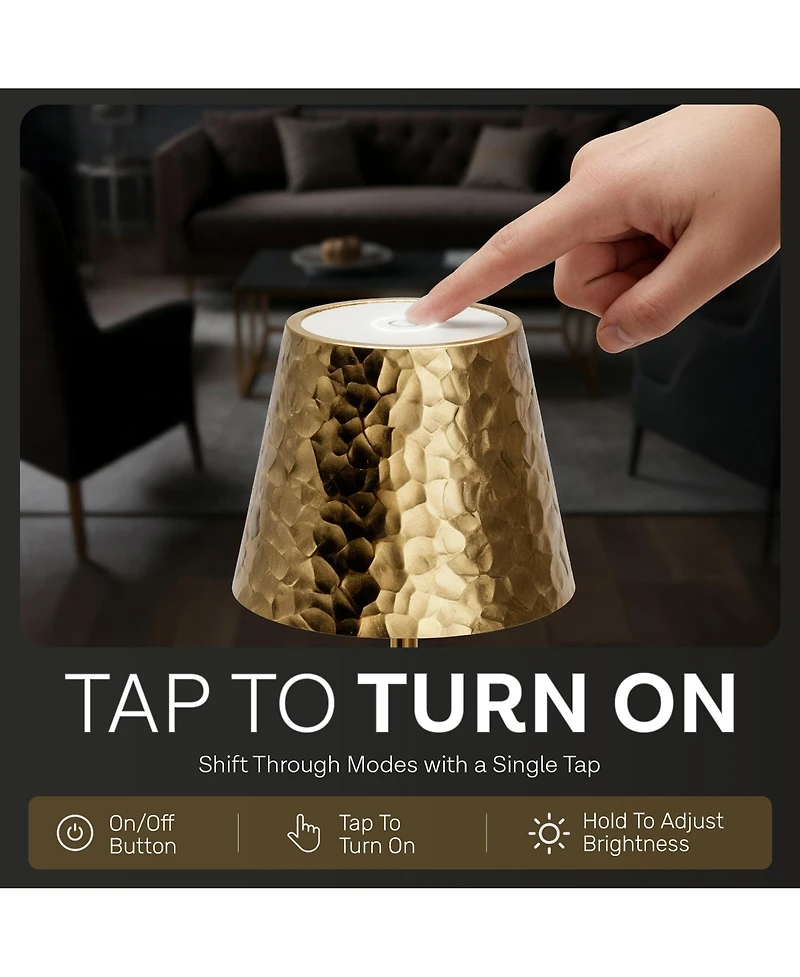 Bell + Howell Hammered Design Rechargeable Touch Control Led Table Lamp Cordless Portable Dimmable Light