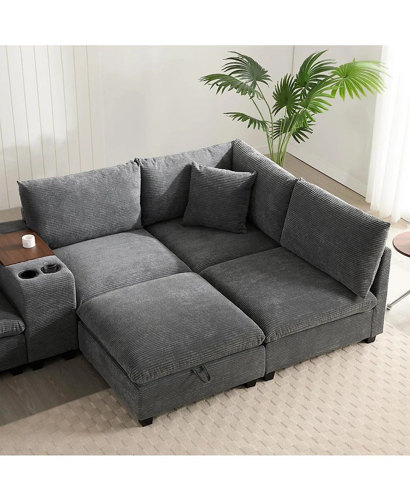 Streamdale Furniture 139'' U-Shaped Modular Corduroy Sectional Sofa with Storage and Usb Charger
