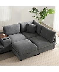 Streamdale Furniture 139'' U-Shaped Modular Corduroy Sectional Sofa with Storage and Usb Charger