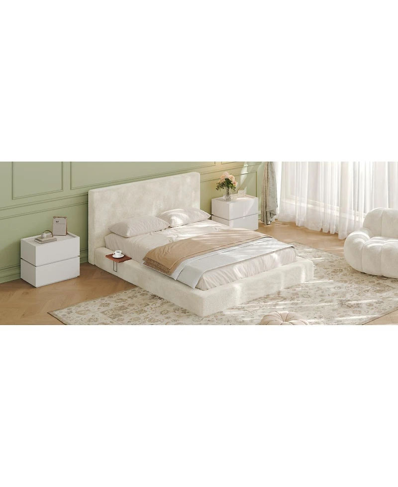 Streamdale Furniture Bed Frame with Sliding Side Table and Upholstered Cushion