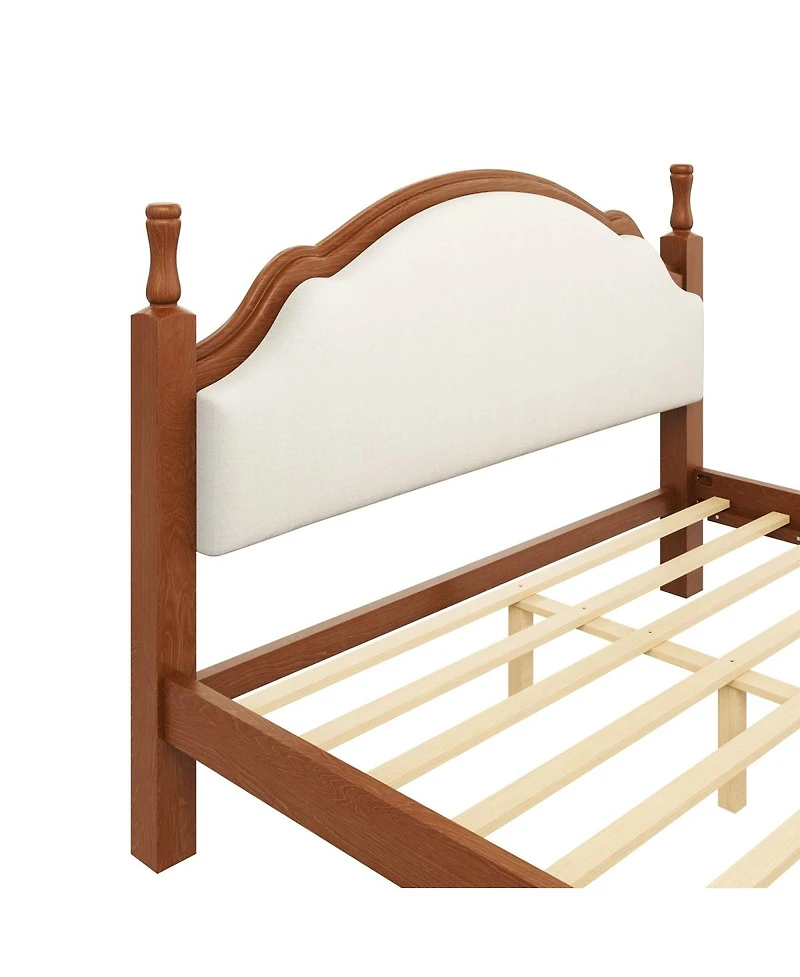 Streamdale Furniture Wood Platform Bed with Upholstered Headboard