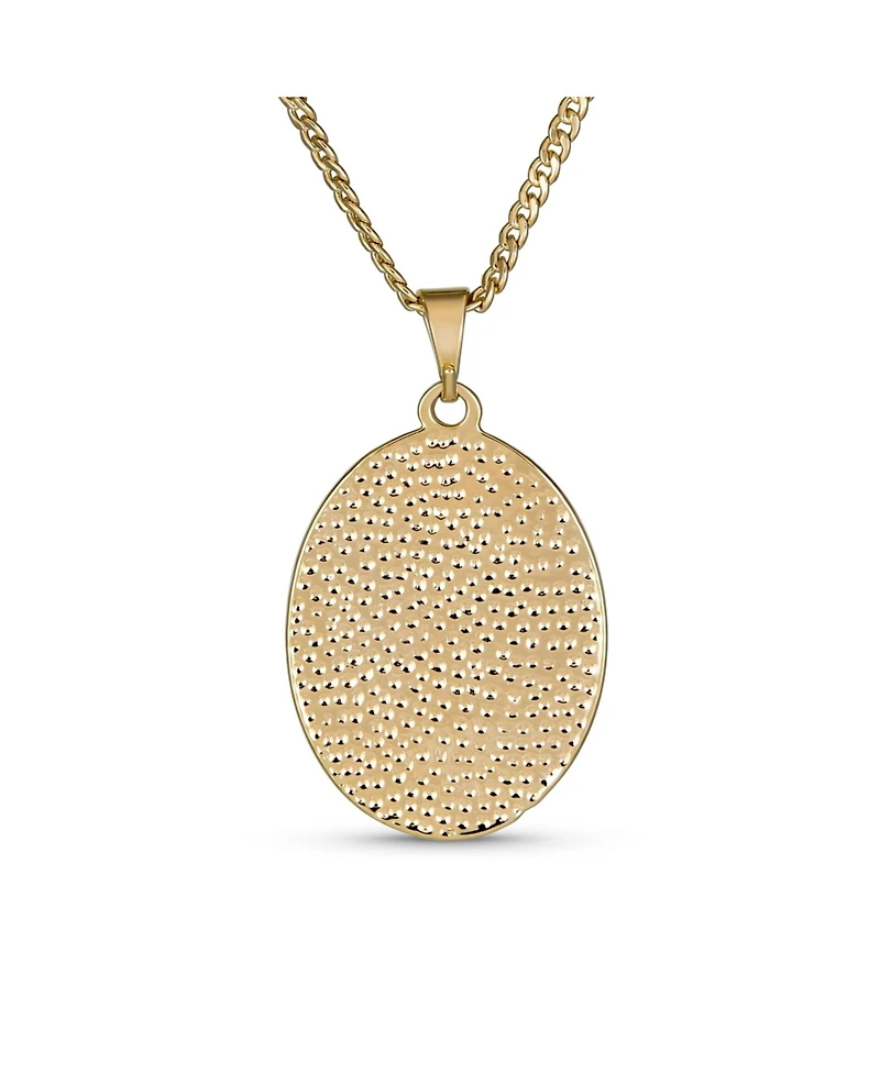 Bling Jewelry Religious Medal Oval Medallion Mother Virgin Mary Color Photo Pendant Necklace Gold Plated