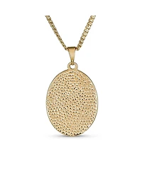Bling Jewelry Religious Medal Oval Medallion Mother Virgin Mary Color Photo Pendant Necklace Gold Plated