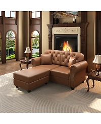 Streamdale Furniture 63" Faux Leather Chesterfield Sofa with Nailhead Trim and 2 Pillows