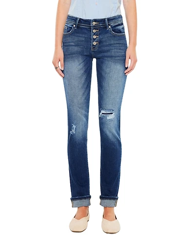 KanCan Women's Eternity Mid Rise Skinny Straight Jeans