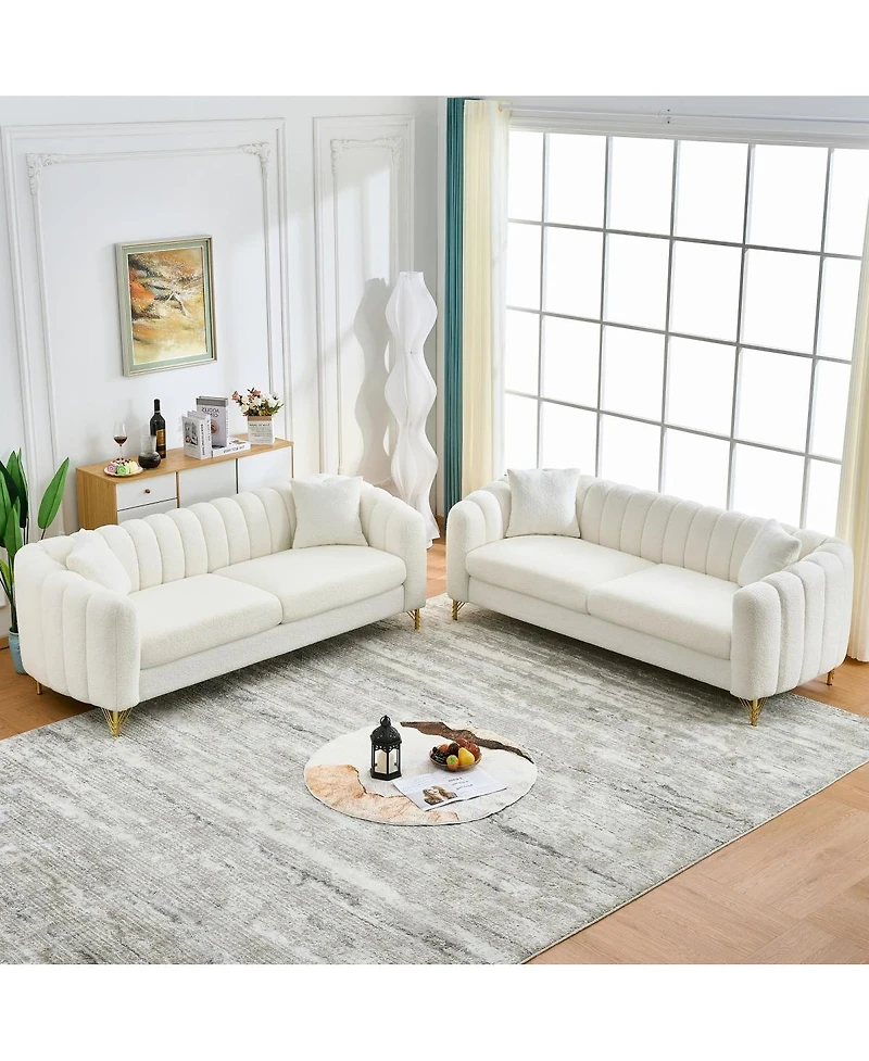 Streamdale Furniture Oversized Chenille 3-Seater Sofa with Gold Metal Legs
