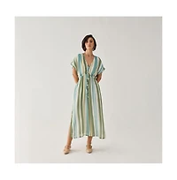 Reistor Women's Striped Drawstring Waist Maxi Dress