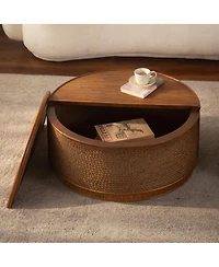 Streamdale Furniture Round Rattan Coffee Table with Lift-Off Lid Storage