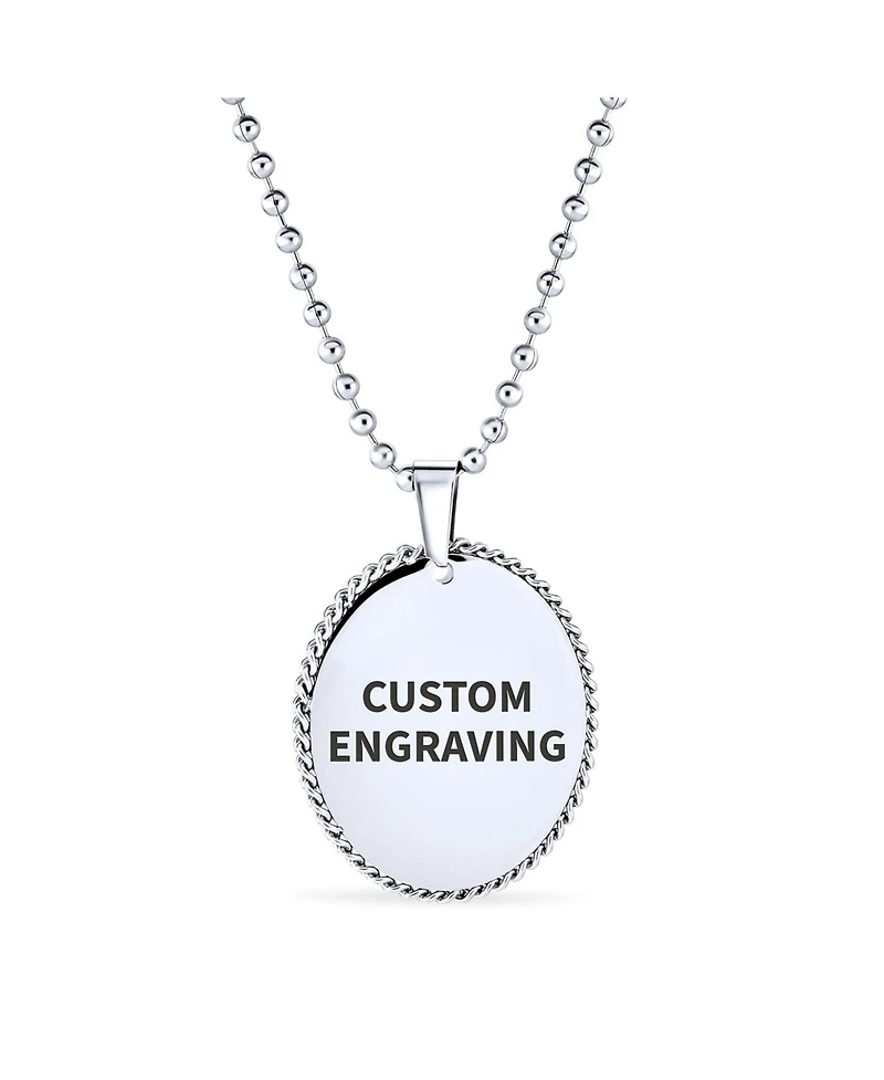 Bling Jewelry Medical Id Dog Tag Blank Pendant Necklace Oval Rope Edge