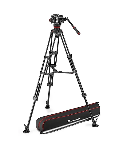 Manfrotto 504X Fluid Video Head with Aluminum Twin Leg Tripod and Mid-Level Spreader