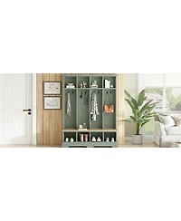 Streamdale Furniture Farmhouse 3-in-1 Hall Tree with 8 Hooks and Shoe Storage