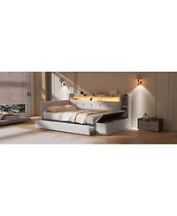 Streamdale Furniture Upholstered Daybed with Trundle, Storage, Usb, and Led Lights