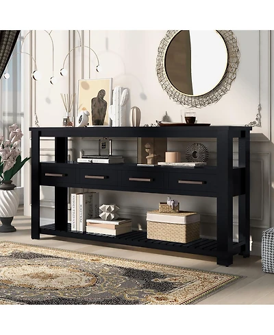 Streamdale Furniture 61.5'' Large 4-Drawer Console Table with 3-Tier Open Shelves