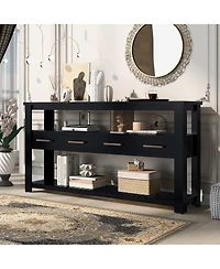 Streamdale Furniture 61.5'' Large 4-Drawer Console Table with 3-Tier Open Shelves