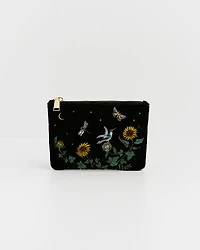 Fable England Women's Sunflower Velvet Embroidered Pouch