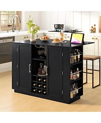 Streamdale Furniture U-Style 47.2" Counter Height Bar Cabinet with Foldable Top and Power Outlet