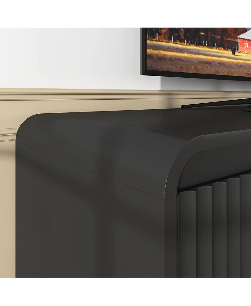 Streamdale Furniture 4-Door Fluted Tv Stand with Power Outlet and Storage Cabinet