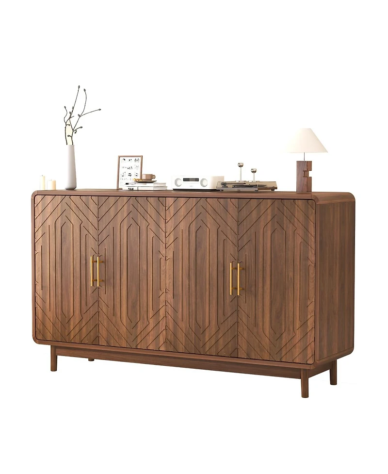 Streamdale Furniture 4-Door Carved Sideboard Buffet Cabinet with Adjustable Storage Shelves