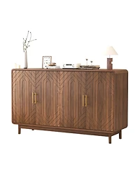 Streamdale Furniture 4-Door Carved Sideboard Buffet Cabinet with Adjustable Storage Shelves