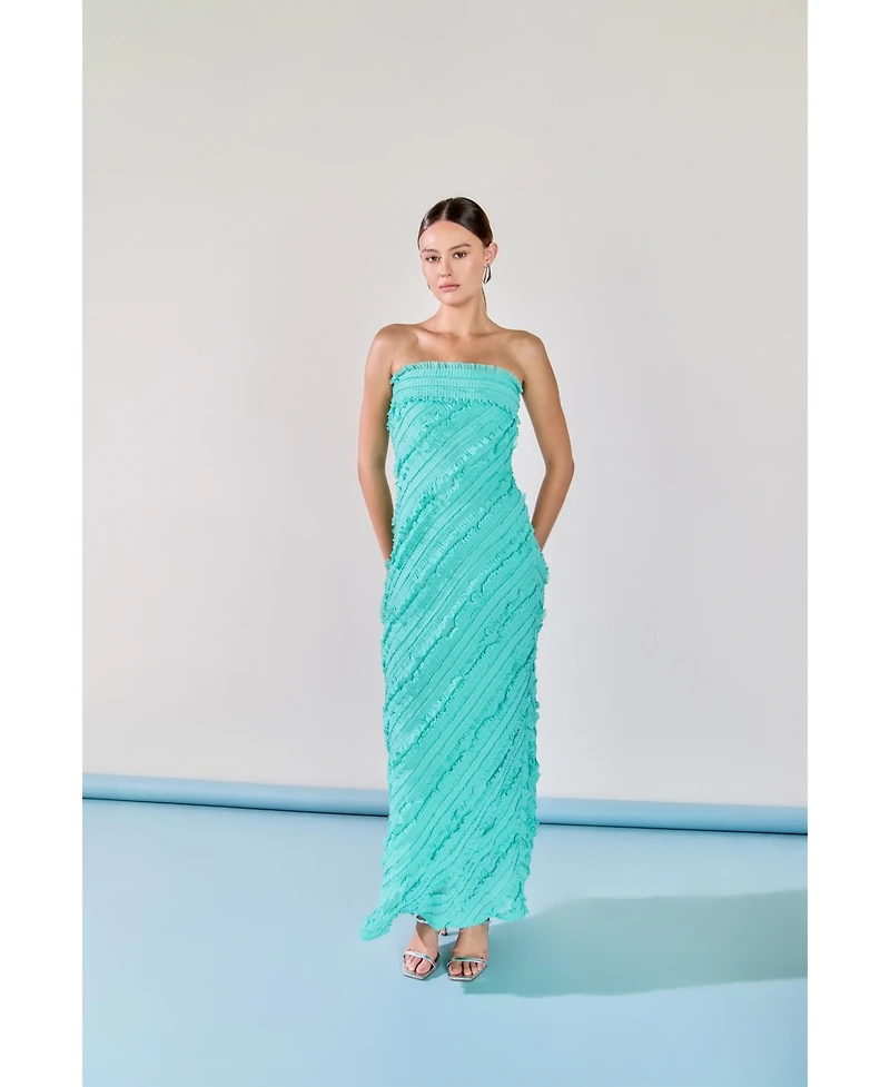endless rose Women's Strapless Ruffled Maxi Dress
