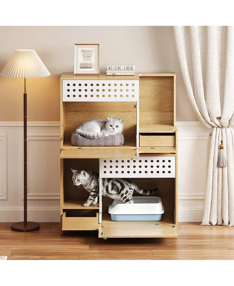 Streamdale Furniture 2-in-1 Cat Litter Box Enclosure Side Table with Storage