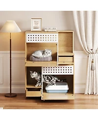 Streamdale Furniture 2-in-1 Cat Litter Box Enclosure Side Table with Storage