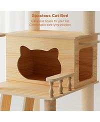 Streamdale Furniture 59" Modern Wood Cat Tower with Sisal Scratching Posts and Acrylic Hammock