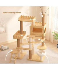 Streamdale Furniture 66.9" Modern Wood Cat Tree with Sisal Scratching Posts and Acrylic Hammock