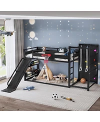 Streamdale Furniture Metal Loft Bed with Slide, Climbing Wall, and Sports Features