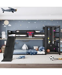 Streamdale Furniture Metal Loft Bed with Slide, Climbing Wall, and Sports Features