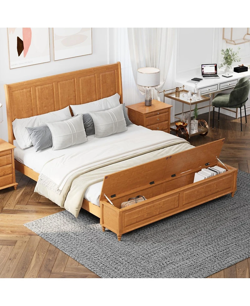 Streamdale Furniture Bed Frame with Tall Headboard, Storage Bench, and Wood Sleigh Design