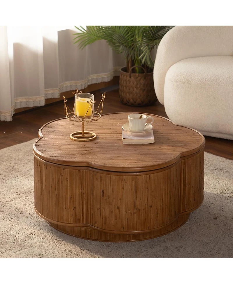 Streamdale Furniture Flower-Shaped Rattan Coffee Table with Lift-Off Storage