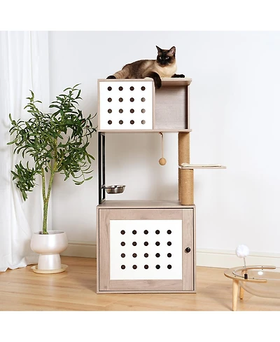 Streamdale Furniture All-in-One Cat Tree with Litter Box Enclosure and Scratching Posts