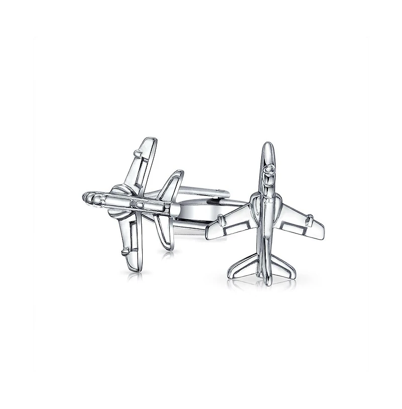 Bling Jewelry Men's Pilot Military Jet Airplane Shirt Cufflinks Silver Tone Stainless Steel