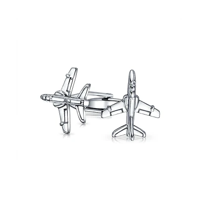 Bling Jewelry Men's Pilot Military Jet Airplane Shirt Cufflinks Silver Tone Stainless Steel