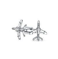 Bling Jewelry Men's Pilot Military Jet Airplane Shirt Cufflinks Silver Tone Stainless Steel