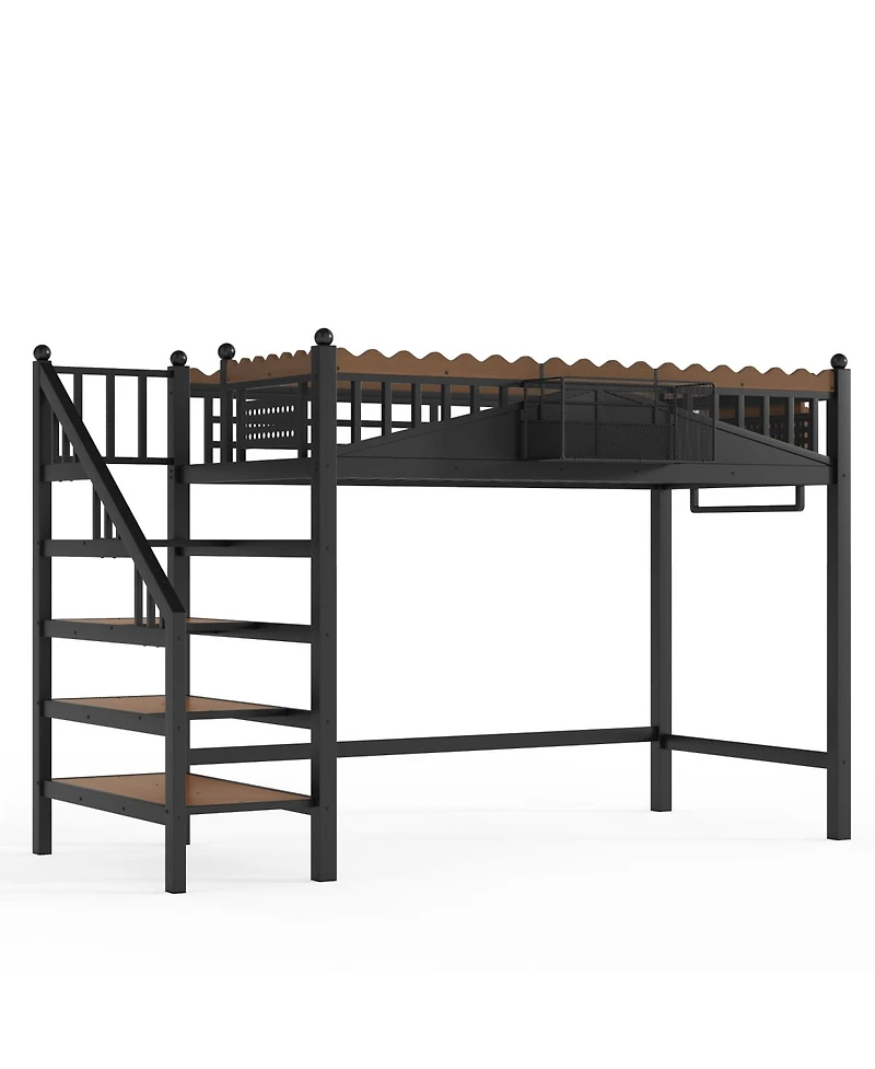 Streamdale Furniture Metal Loft Bed with Storage Stairs and Bookshelf