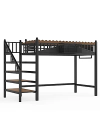 Streamdale Furniture Metal Loft Bed with Storage Stairs and Bookshelf