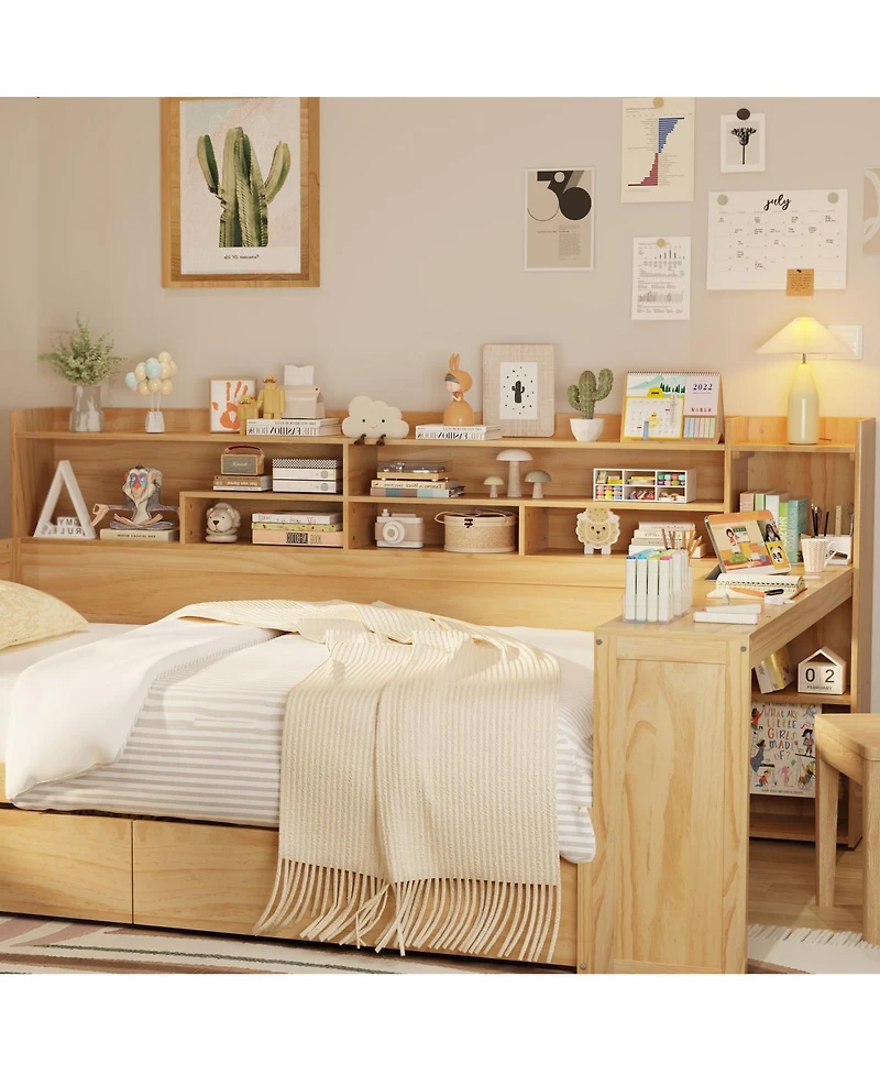 Streamdale Furniture Wooden Daybed with Storage Shelves, Drawers, and Study Desk