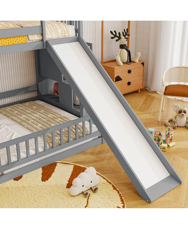 Streamdale Furniture Full Bunk Bed with Slide, Storage Staircase, and Guardrails,