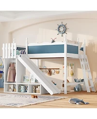 Streamdale Furniture Full Loft Bed with Storage, Wardrobe, and Slide, Solid Wood