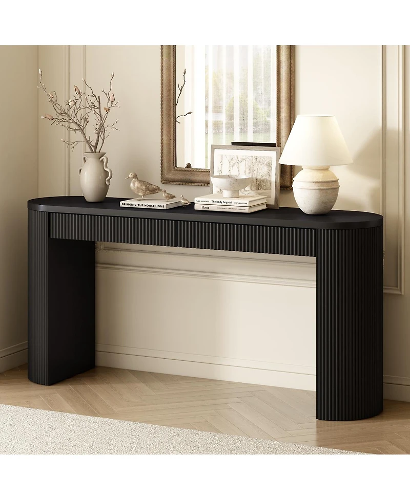 Streamdale Furniture 58.3" Arched Console Table with Dual Drawers and Pine Veneer Finish