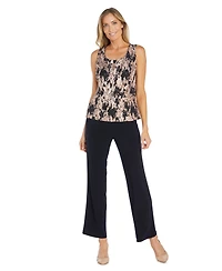 R & M Richards Women's 3-Pc. Metallic Jacquard Jacket, Tank Top Pant Set