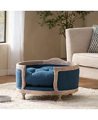 Streamdale Furniture Tufted Diamond-Stitch Fabric Pet Bed with Birch Wood Frame